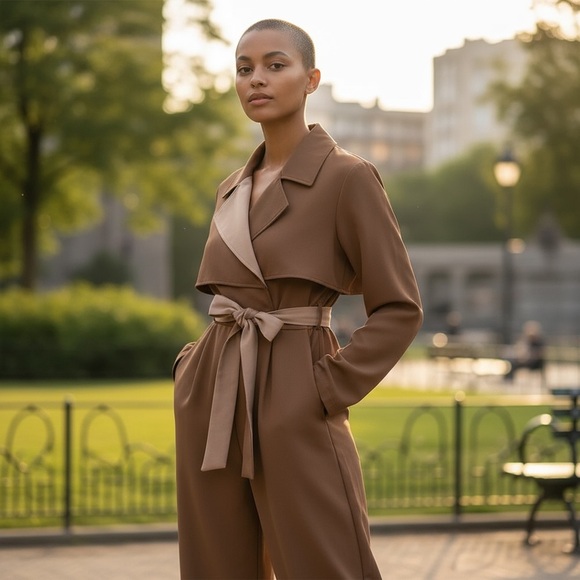 MUKOK STUDIO Belted Utility Jumpsuit Size S women’s pants camel/tan - Picture 3 of 13